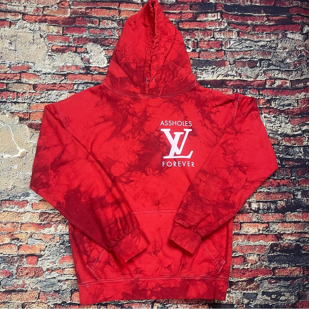 Assholes Live Forever Red Tie-Dye Graphic Hoodie - LV Logo Front